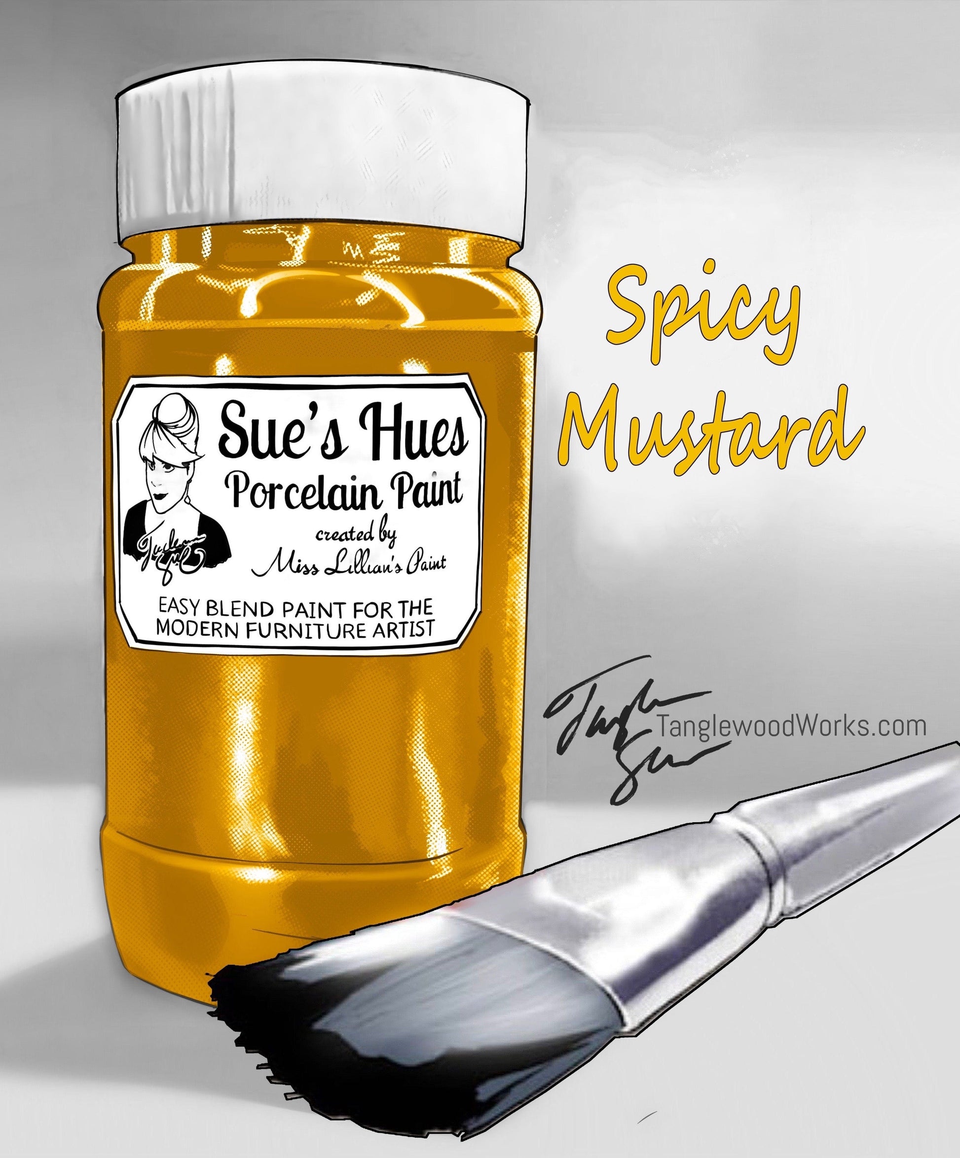 Tanglewood Works Craft Paint, Ink & Glaze 8 oz Sample Spicy Mustard (yellow) Sue's Hues Porcelain Paint