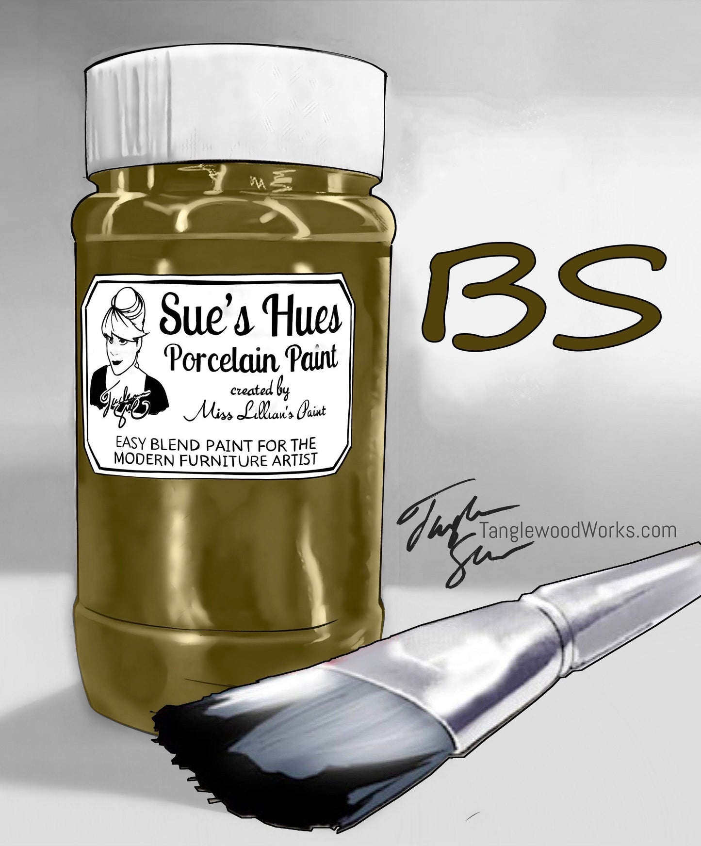 Tanglewood Works Craft Paint, Ink & Glaze 8 oz Sample Sue's Hues Porcelain Paint: BS (green, brown)