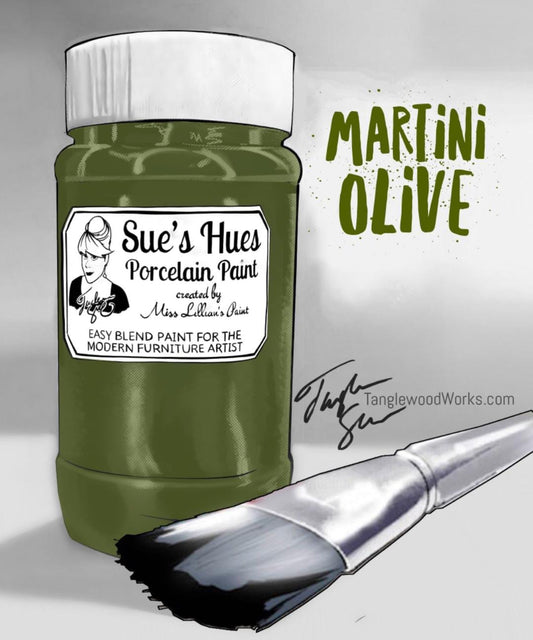 Tanglewood Works Craft Paint, Ink & Glaze 8 Oz Sample Sue's Hues Porcelain Paint: Martini Olive