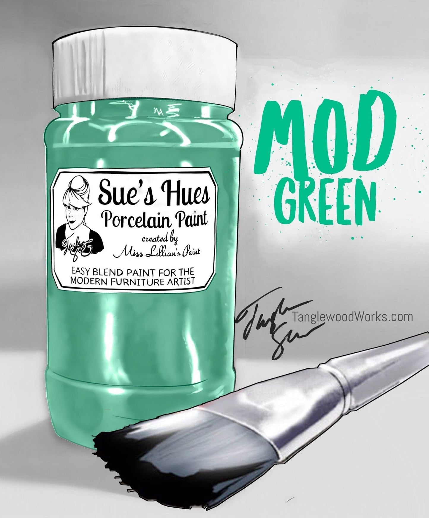 Tanglewood Works Craft Paint, Ink & Glaze 8 Oz Sample Sue's Hues Porcelain Paint: MOD Green