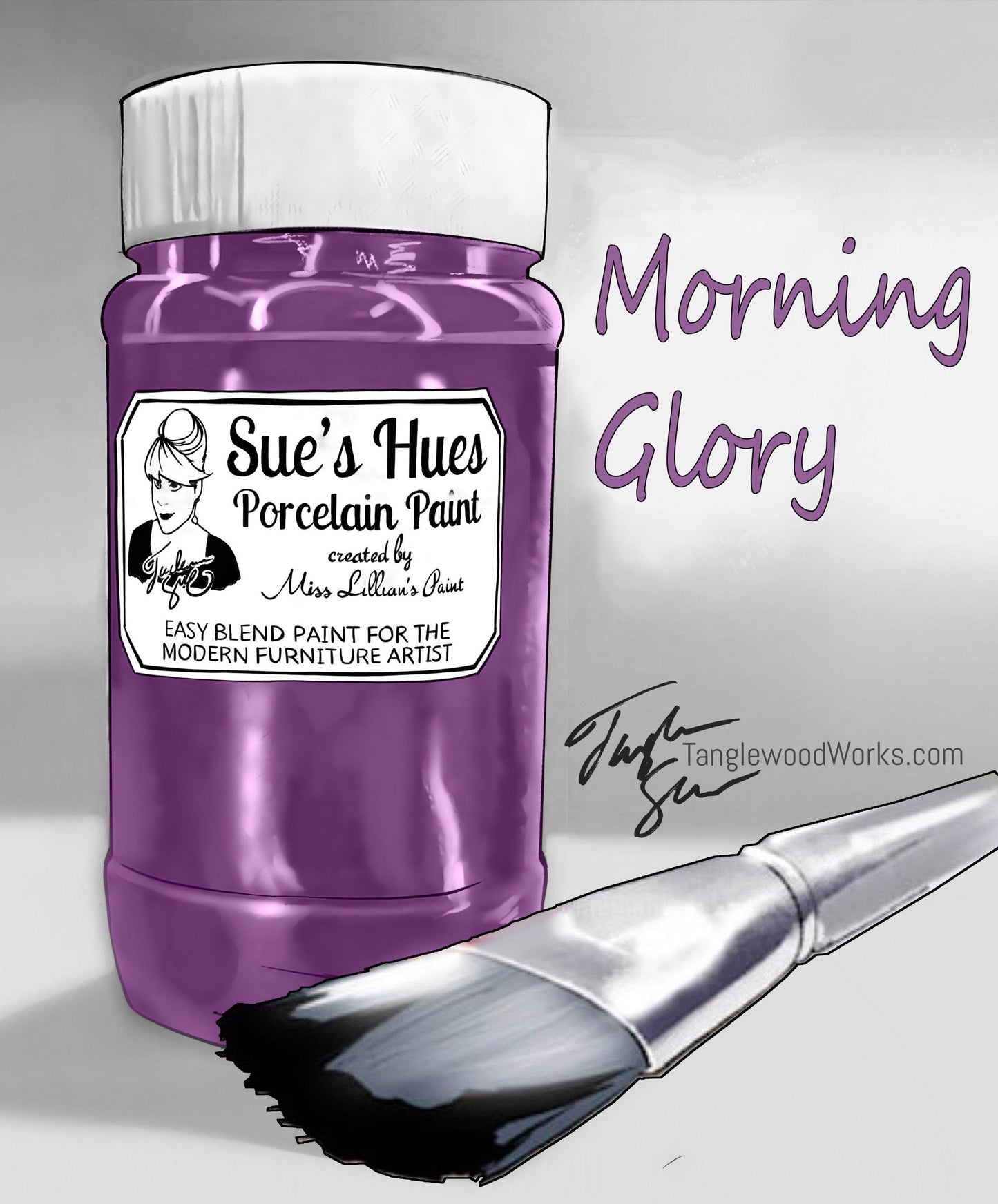 Tanglewood Works Craft Paint, Ink & Glaze 8 oz Sample Sue's Hues Porcelain Paint: Morning Glory (light Blue, Purple, Periwinkle)