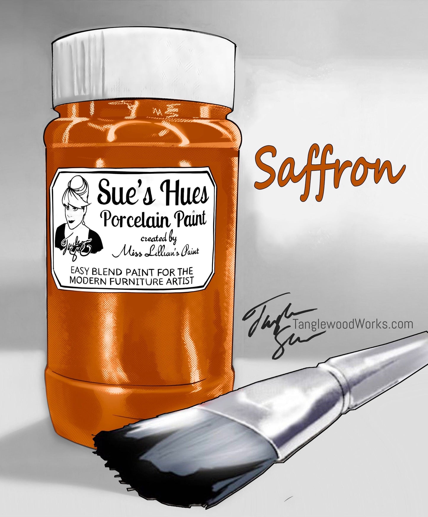 Tanglewood Works Craft Paint, Ink & Glaze 8 oz Sample Sue's Hues Porcelain Paint: Saffron (Orange, Yellow)