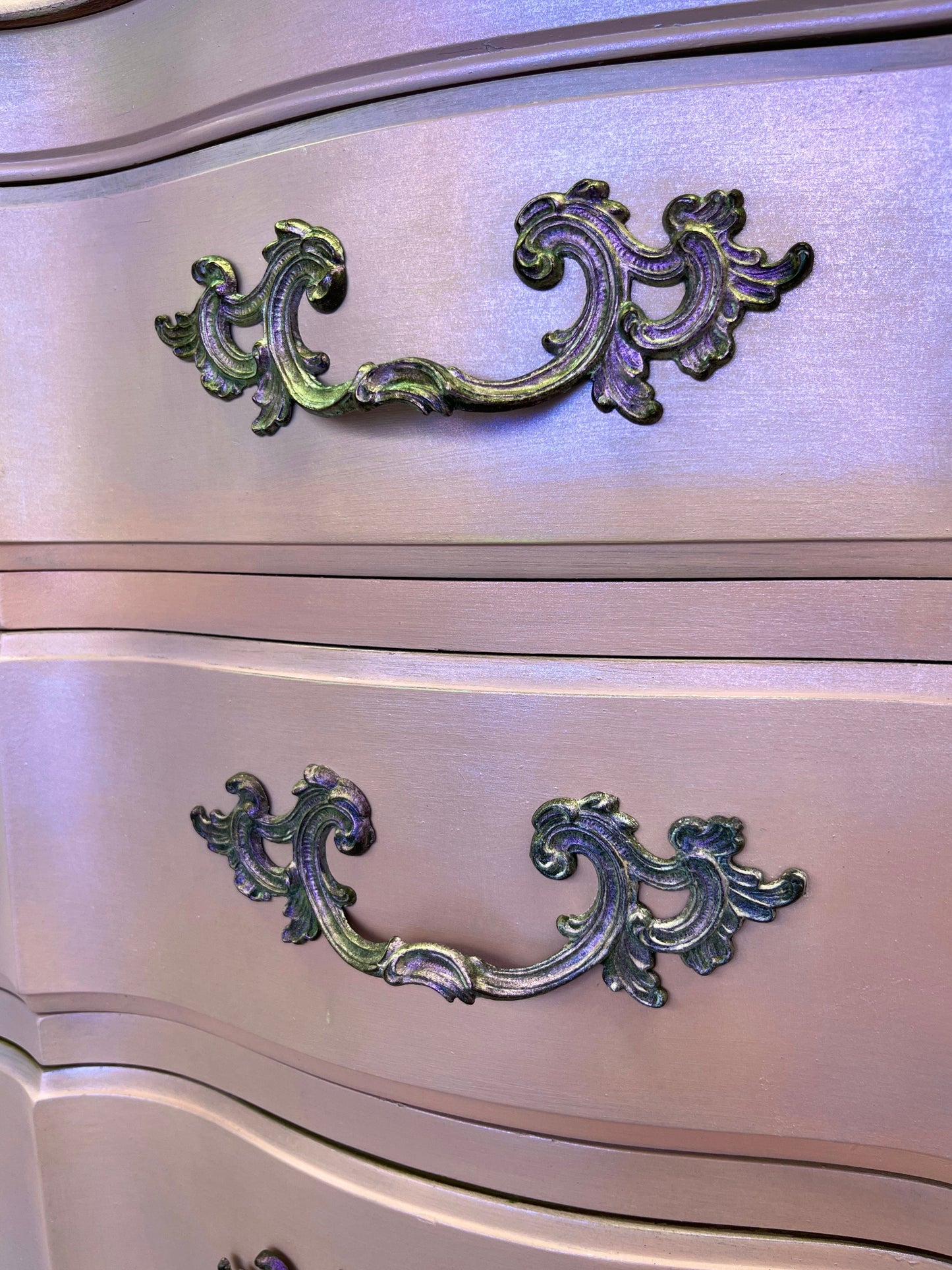 Tanglewood Works Hand Painted Furniture Iridescent Color Shifting Pink French Provincial Dresser – Hand-Painted One of a Kind Iridescent Color Shifting Pink French Provincial Dresser – Hand-Painted One of a Kind