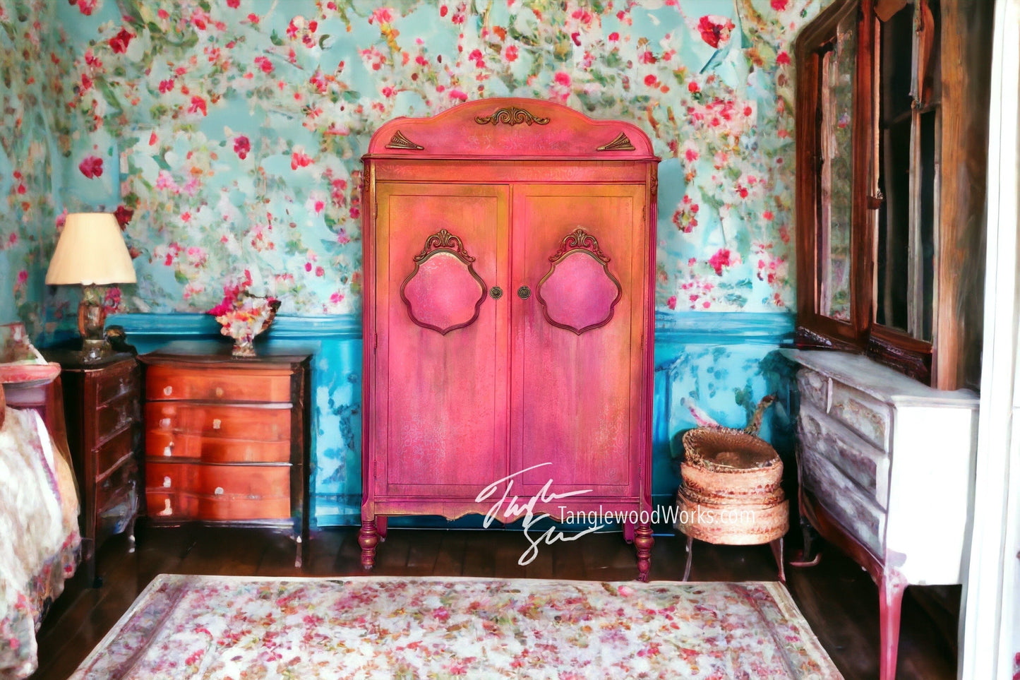 Tanglewood Works Neon Boho Hot Pink Armoire (FREE SHIPPING)