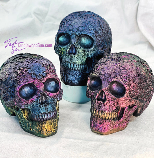 Tanglewood Works Purply Blues and Greens Color shifting Sugar Skulls