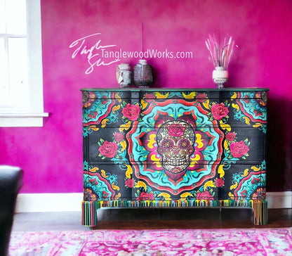 Tanglewood Works Sugar Skull Neon Party Dresser FREE SHIPPING