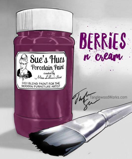 Tanglewood Works Craft Paint, Ink & Glaze 8 Oz Sample Sue's Hues Porcelain Paint: Berries In Cream