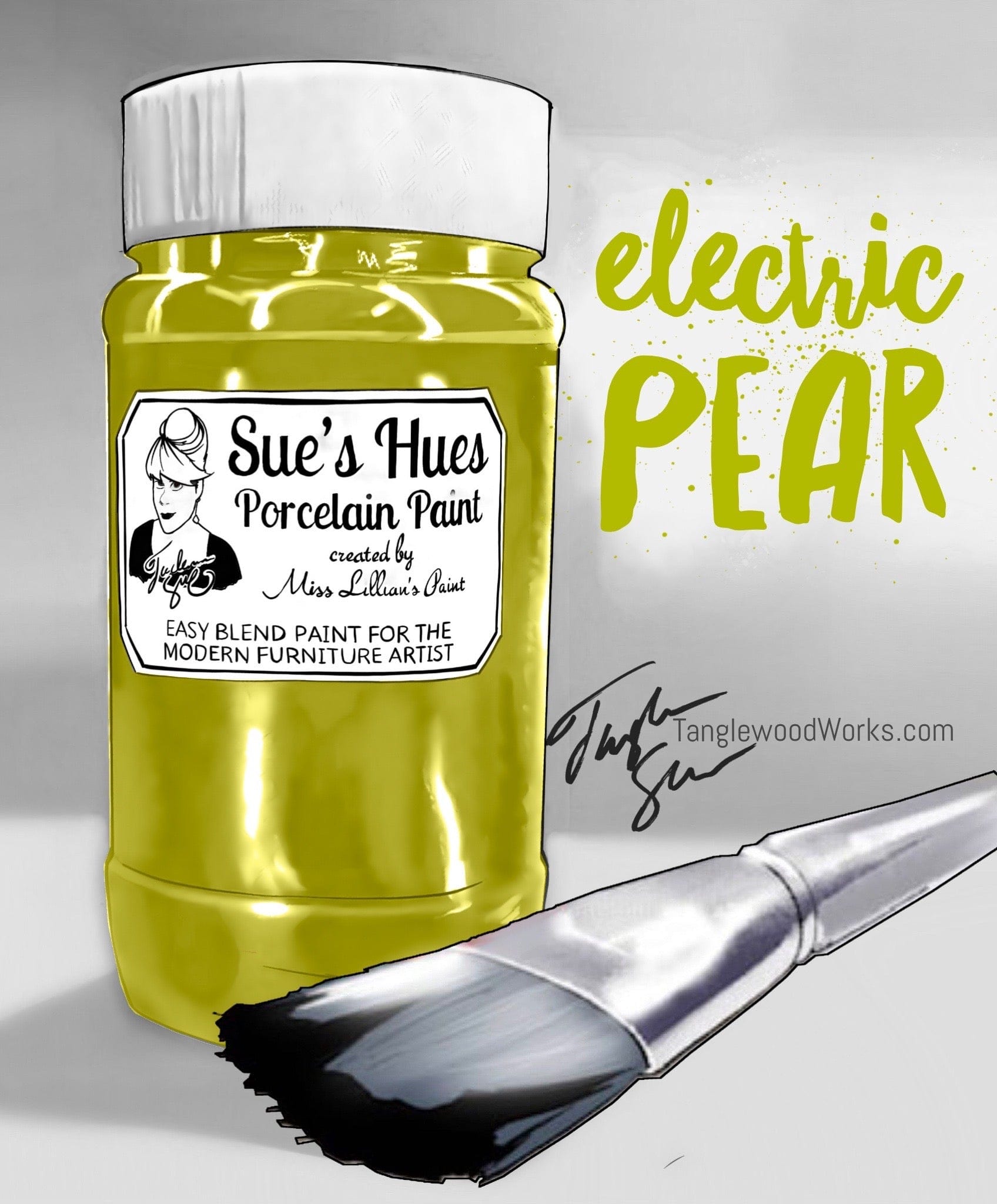 Tanglewood Works Craft Paint, Ink & Glaze 8 Oz Sample Sue's Hues Porcelain Paint: Electric Pear