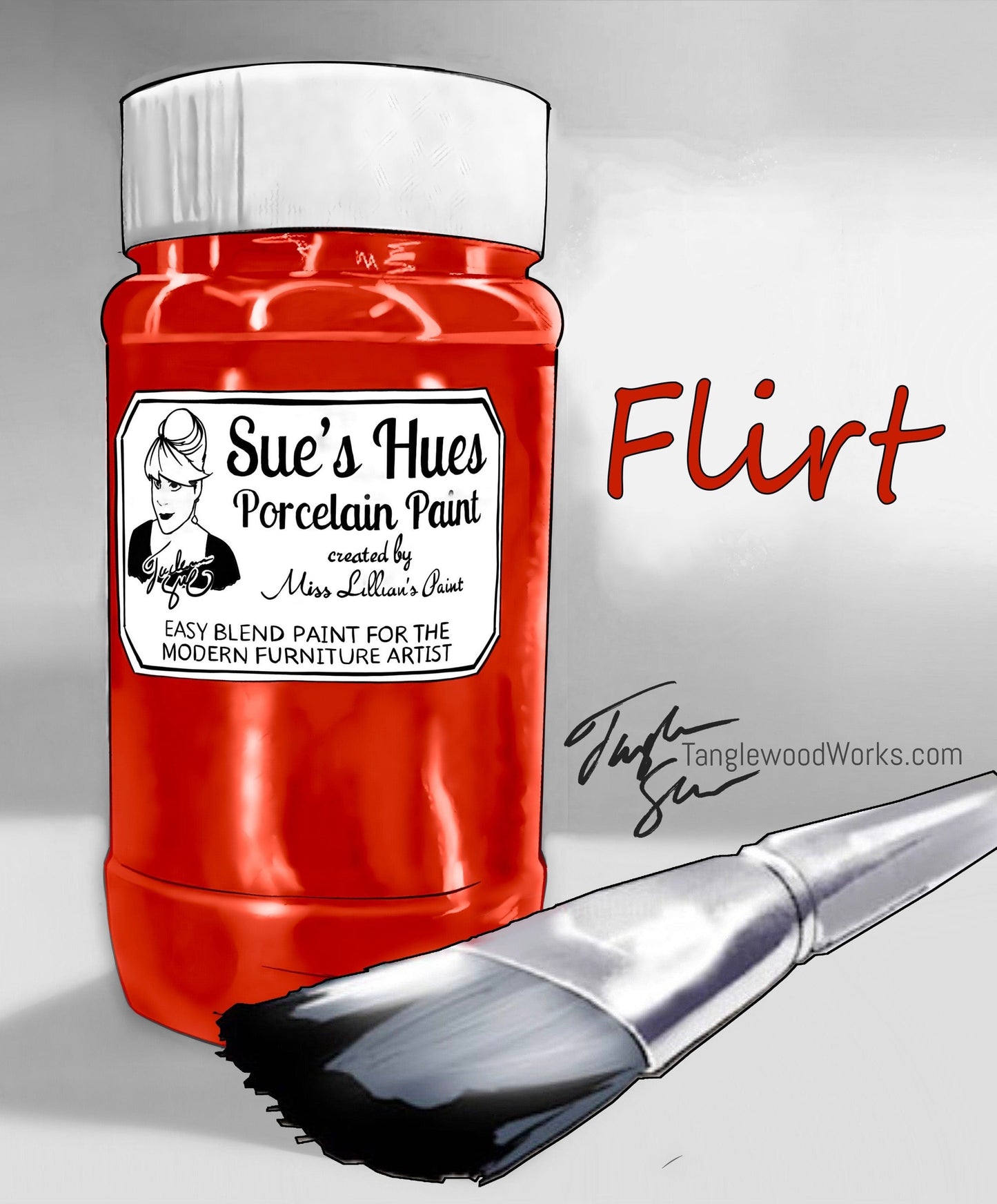 Tanglewood Works Craft Paint, Ink & Glaze 8 oz Sample Sue's Hues Porcelain Paint: Flirt (Red, Coral,)