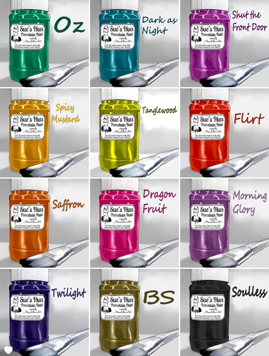 Tanglewood Works Craft Paint, Ink & Glaze 8 oz Sample Sue's Hues Porcelain Paint Lucky 13 Collection