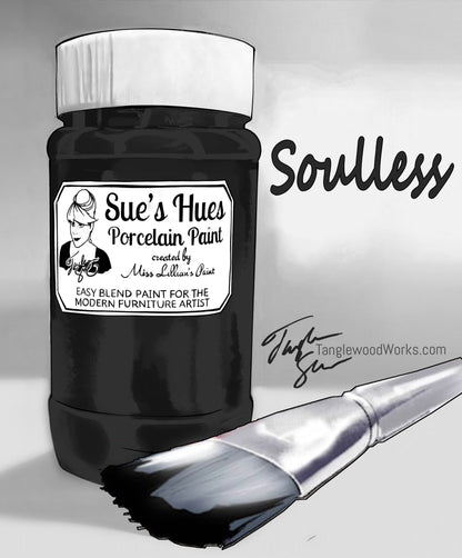 Tanglewood Works Craft Paint, Ink & Glaze 8 oz Sample Sue's Hues Porcelain Paint: Soulless (black, grey)