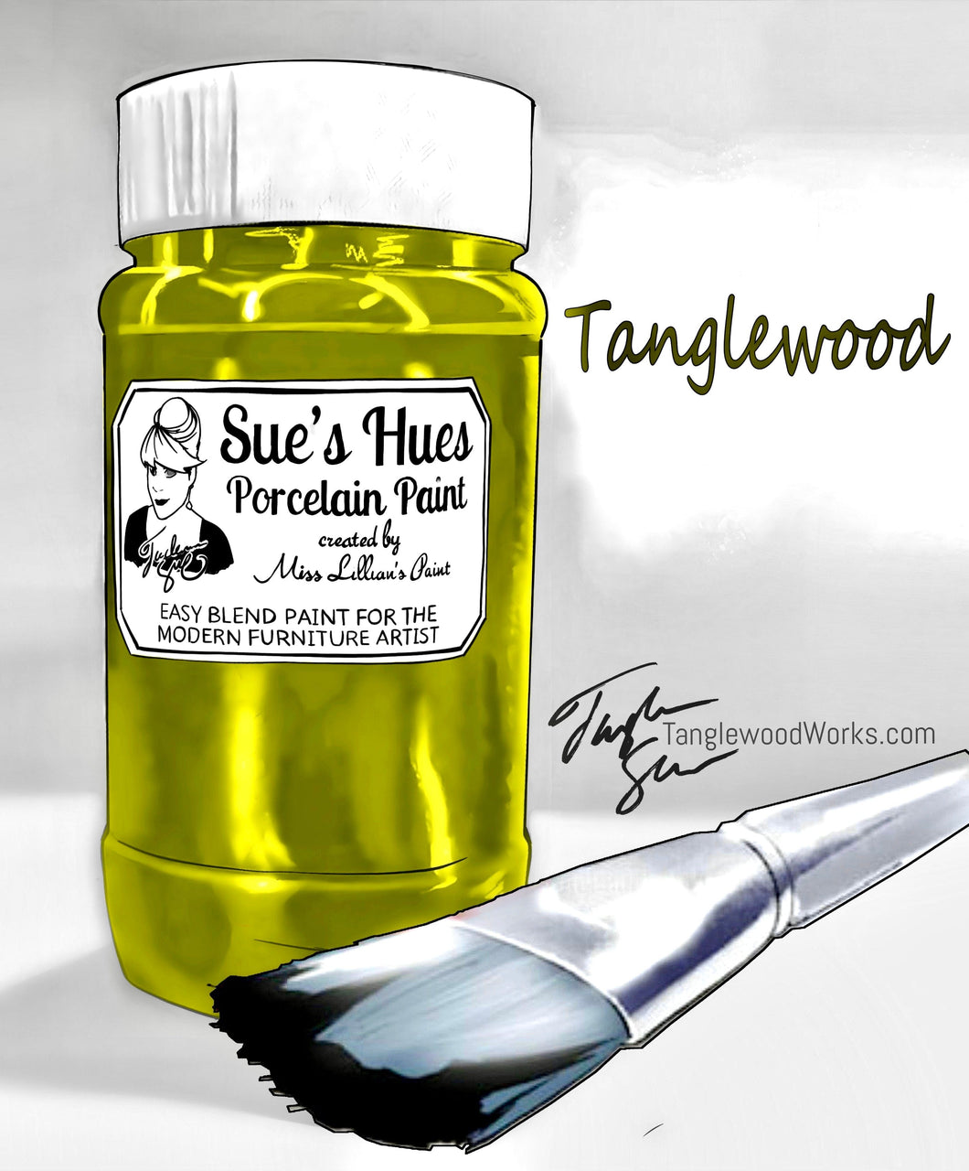 Tanglewood Works Craft Paint, Ink & Glaze 8 oz Sample Sue's Hues Porcelain Paint: Tanglewood (chartreuse, yellow-green)