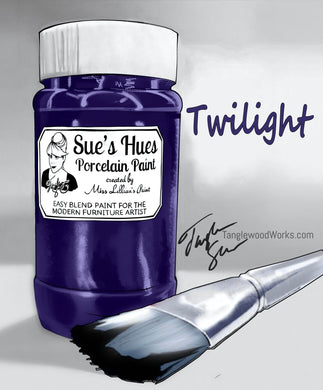 Tanglewood Works Craft Paint, Ink & Glaze 8 oz Sample Sue's Hues Porcelain Paint: Twilight (Blue, Purple)