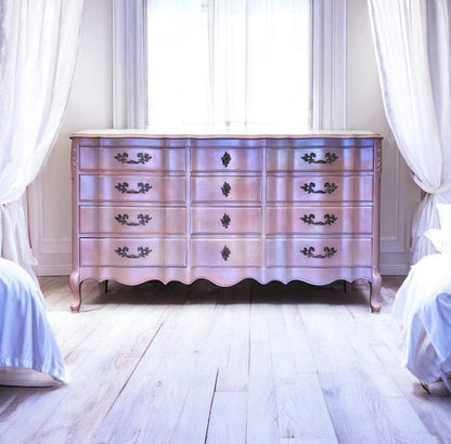 Iridescent Color Shifting Pink French Provincial Dresser – Hand-Painted One of a Kind