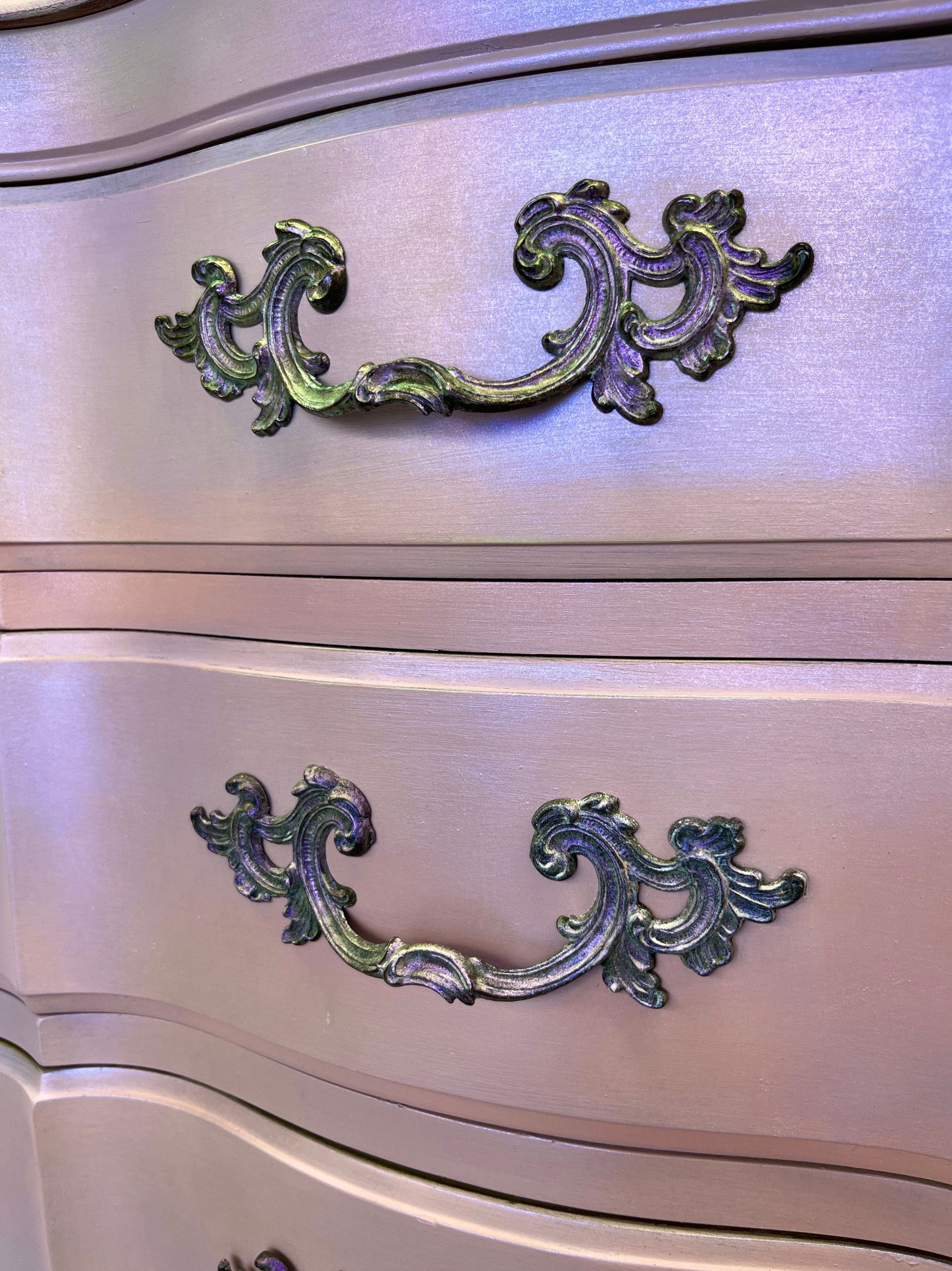 Iridescent Color Shifting Pink French Provincial Dresser Hand-Painte Tanglewood Works Iridescent Color Shifting Pink French Provincial Dresser Hand-Painte Tanglewood Works