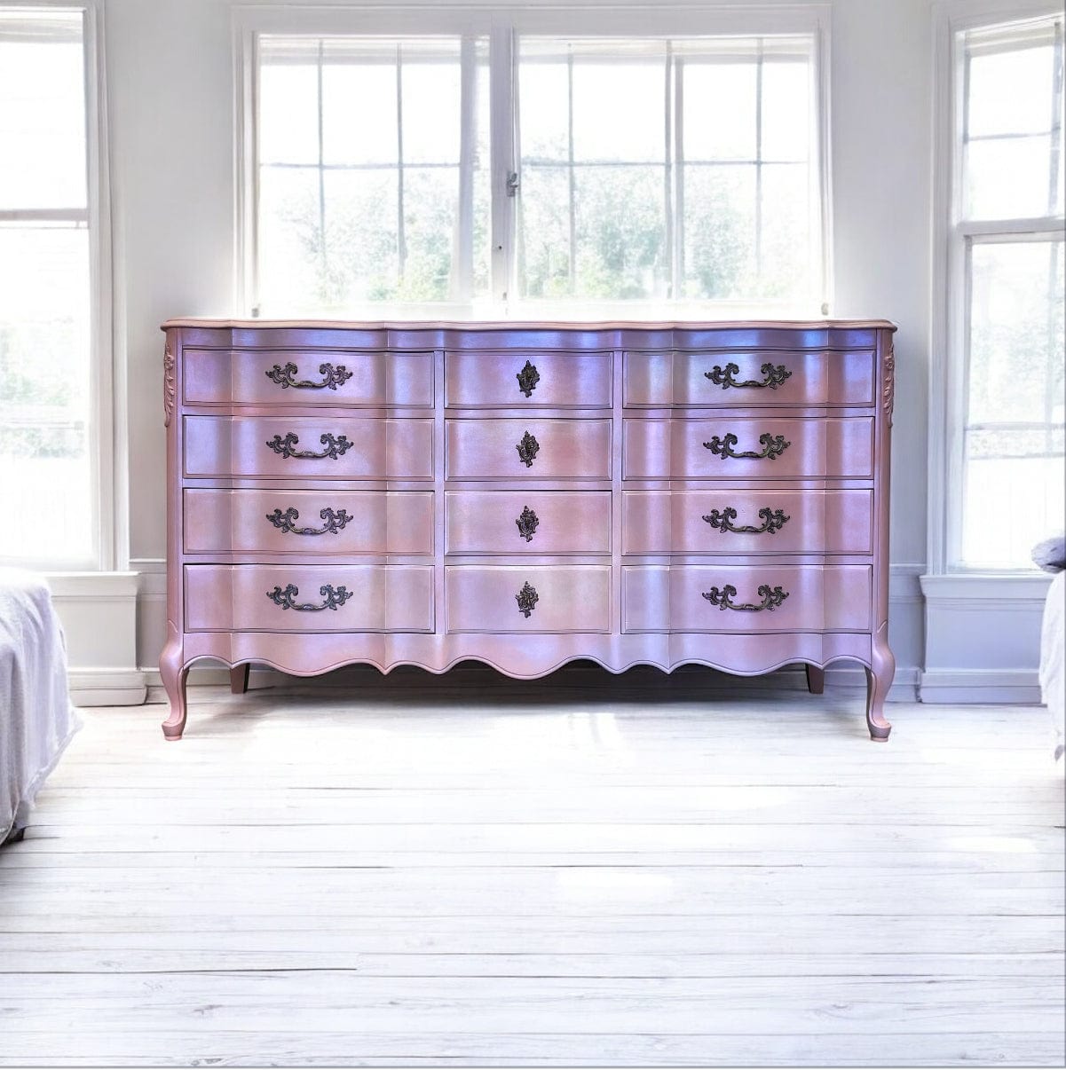 Tanglewood Works Hand Painted Furniture Iridescent Color Shifting Pink French Provincial Dresser – Hand-Painted One of a Kind Iridescent Color Shifting Pink French Provincial Dresser – Hand-Painted One of a Kind