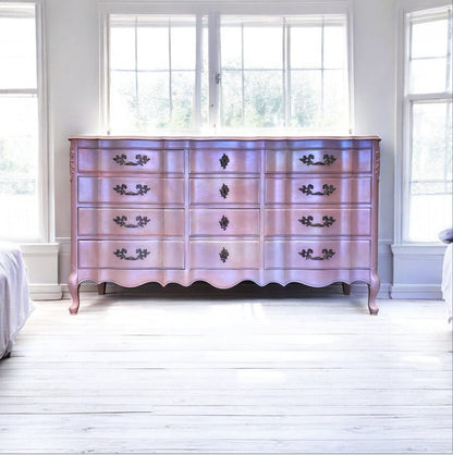 Tanglewood Works Hand Painted Furniture Iridescent Color Shifting Pink French Provincial Dresser – Hand-Painted One of a Kind Iridescent Color Shifting Pink French Provincial Dresser – Hand-Painted One of a Kind