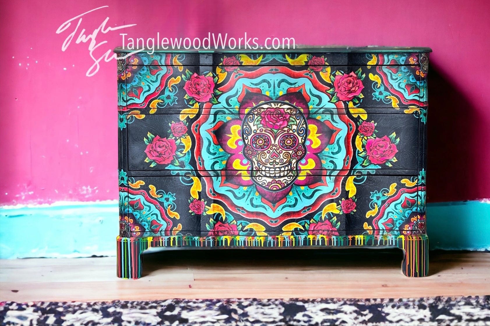 Tanglewood Works Sugar Skull Neon Party Dresser FREE SHIPPING