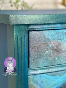 Tanglewood Works Decoupaged Turquoise Alcohol Ink Nightstand