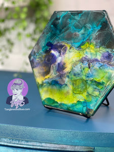 Tanglewood Works Decoupaged Turquoise Alcohol Ink Nightstand