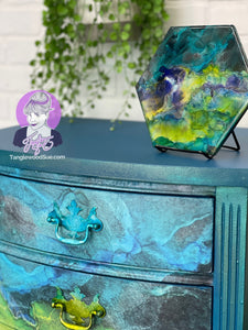 Tanglewood Works Decoupaged Turquoise Alcohol Ink Nightstand